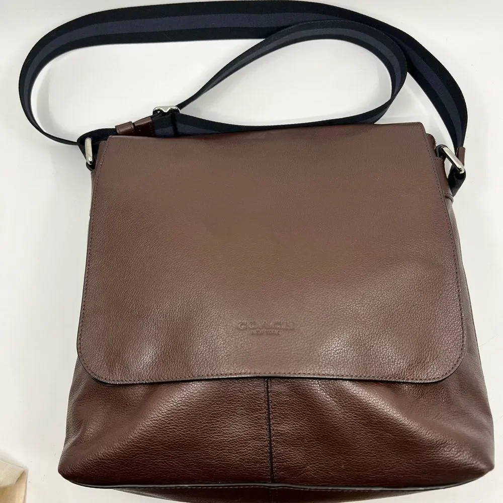 Coach Unisex Charles Brown Leather Crossbody Messenger Bag F72362